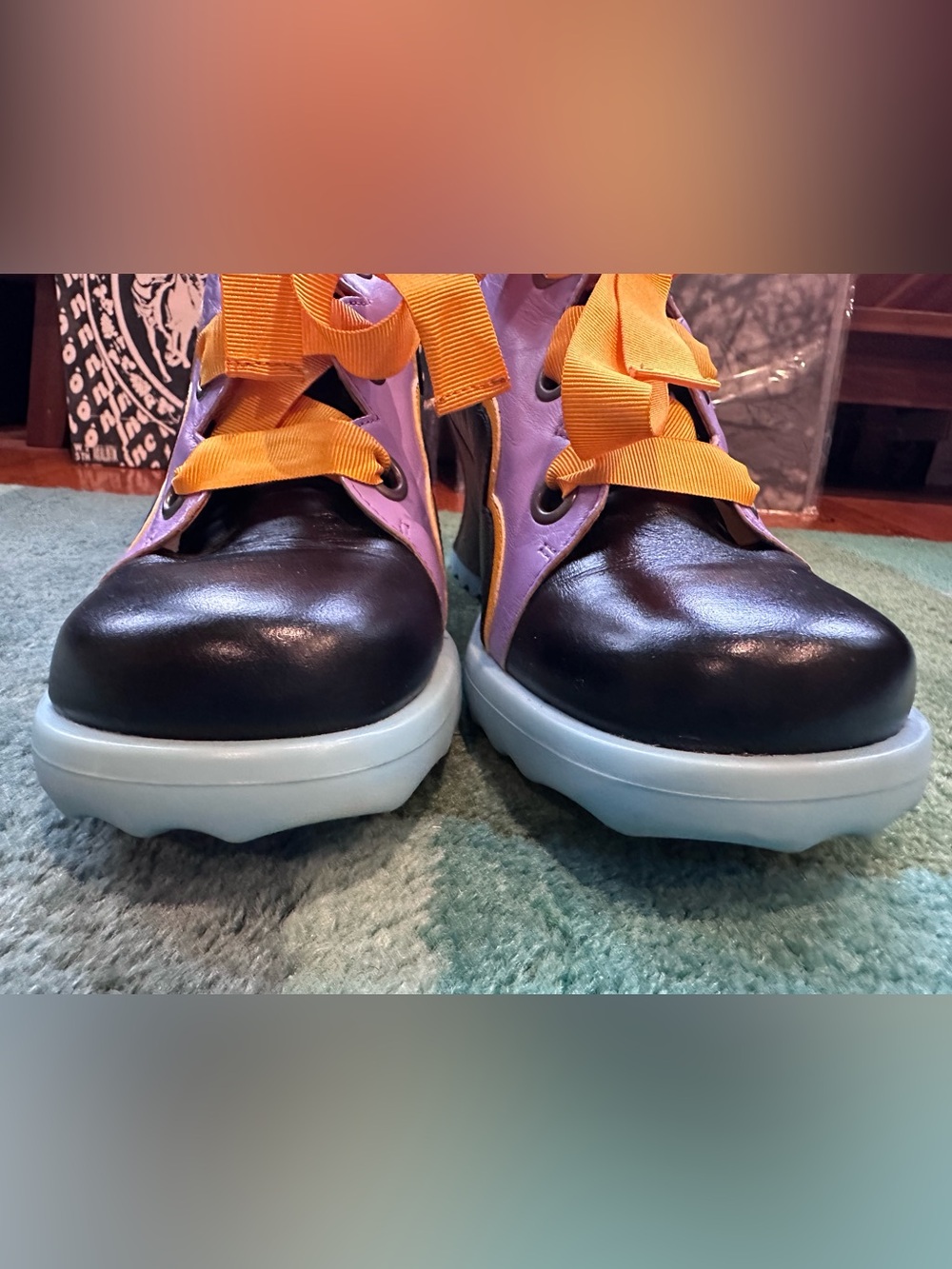 Fluevog NEARLY NEW Stop It Fermare black/purple/yellow lace-up- 11.5 (fits 11) - Picture 6 of 16